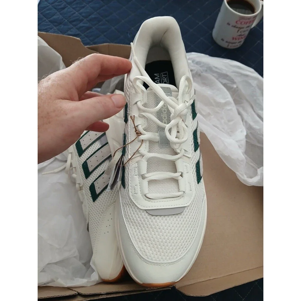 adidas Cream White Athletic Sneakers with Green Stripes